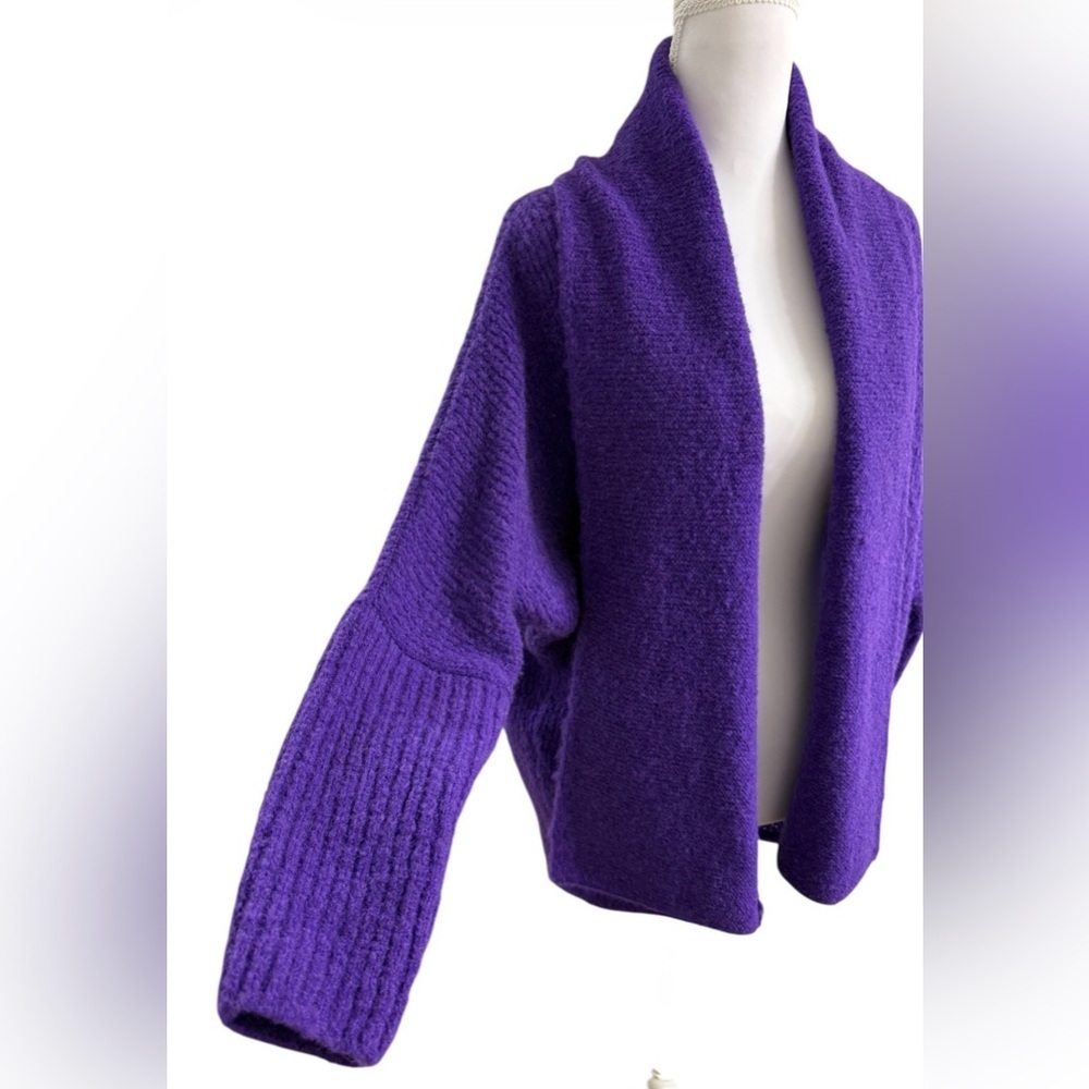 NWT BABY ALPACA CARDIGAN PURPLE OPEN FRONT SHAWL COLLAR Made in Peru S/M LUXARY - Picture 9 of 15
